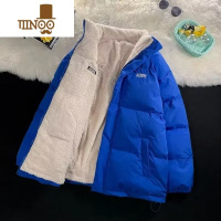 YANXU克莱因蓝情侣羽绒服男女冬季ins加厚面包服双面穿羔毛情侣外因 M 710蓝色