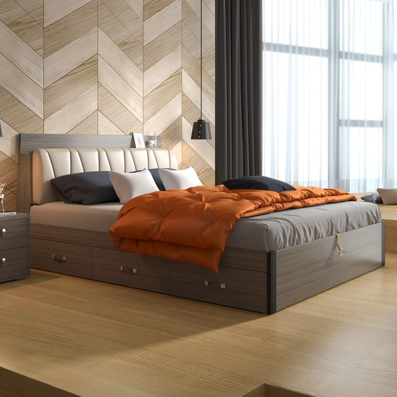 木月主卧床现代简约双人床经济型北欧18米小户型单人高箱储物床