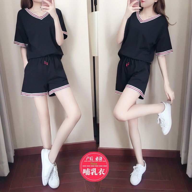 哺乳期夏季外出短袖宽松套装辣妈时尚产后月子服显瘦喂奶衣两件套