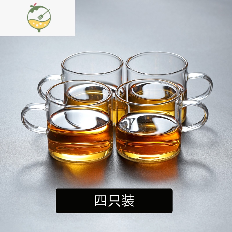 YICHENG男玻璃杯家用杯子水杯一套装带把手柄酒杯透明彩色小号泡茶杯客厅 四个透明装[100ML]