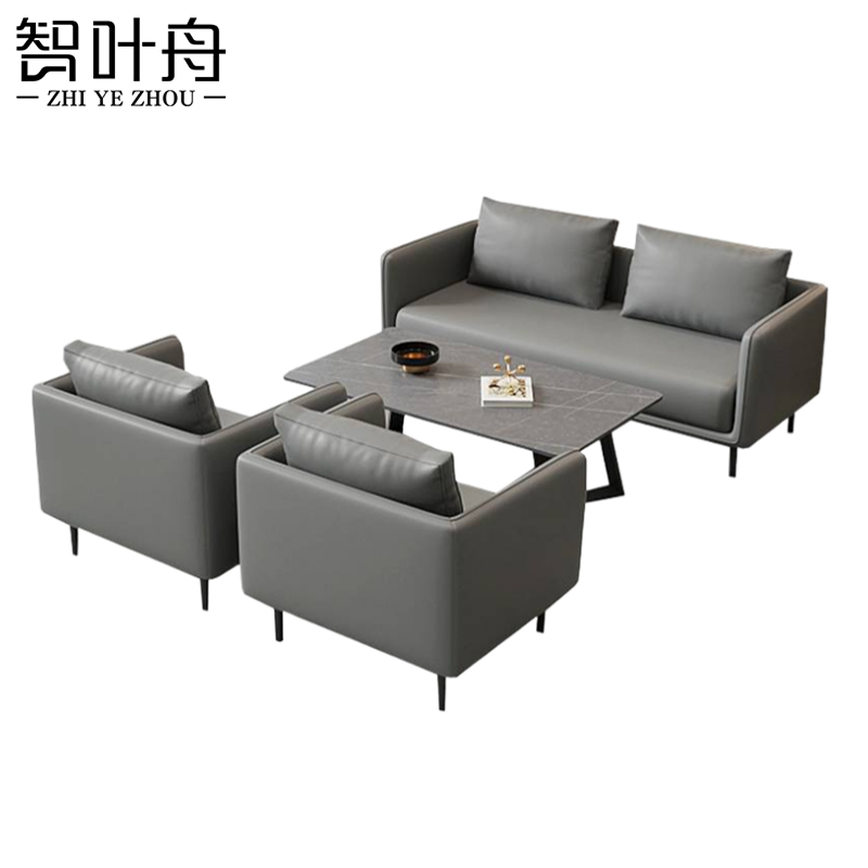 智叶舟接待沙发组合128*70*70cm(2+1+1+茶几)套高清大图
