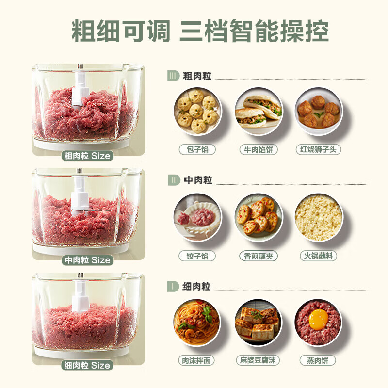 小熊Bear全自动多功能打馅绞肉机3档粗细可调2升大容量按键操作漏电保护2000转强劲动力高清大图