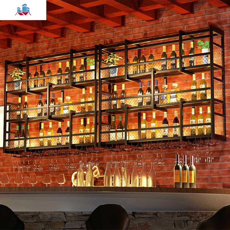 酒吧台酒架壁挂式悬墙上红酒杯架创意餐厅置物架铁艺饭店酒柜组合泰