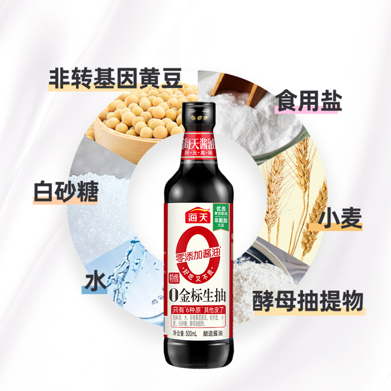 海天酱油0金标生抽500ml*2 零添加特级酿造生抽酱油厨房家常炒菜0添加
