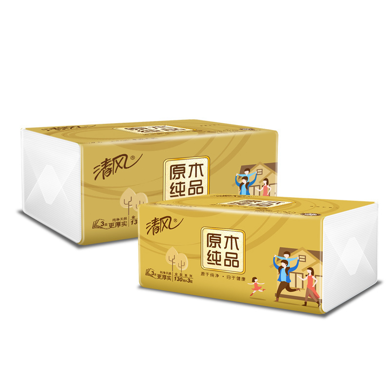 清风 原木纯品金装系列 3层130抽软抽纸巾 一箱装 br15scn