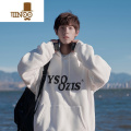 YANXU连帽卫衣男白色宽松学生套头上衣美式高街休闲帽衫外高 2XL 白色
