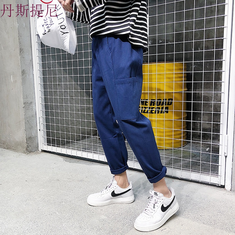 2018男士休闲裤秋季薄款韩版潮流青少年九分裤宽松大码男生运动裤