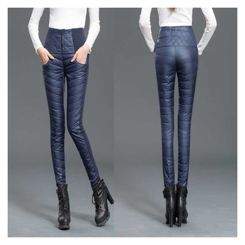 90白鸭绒高腰双面羽绒裤女外穿修身显瘦加厚保暖棉裤女