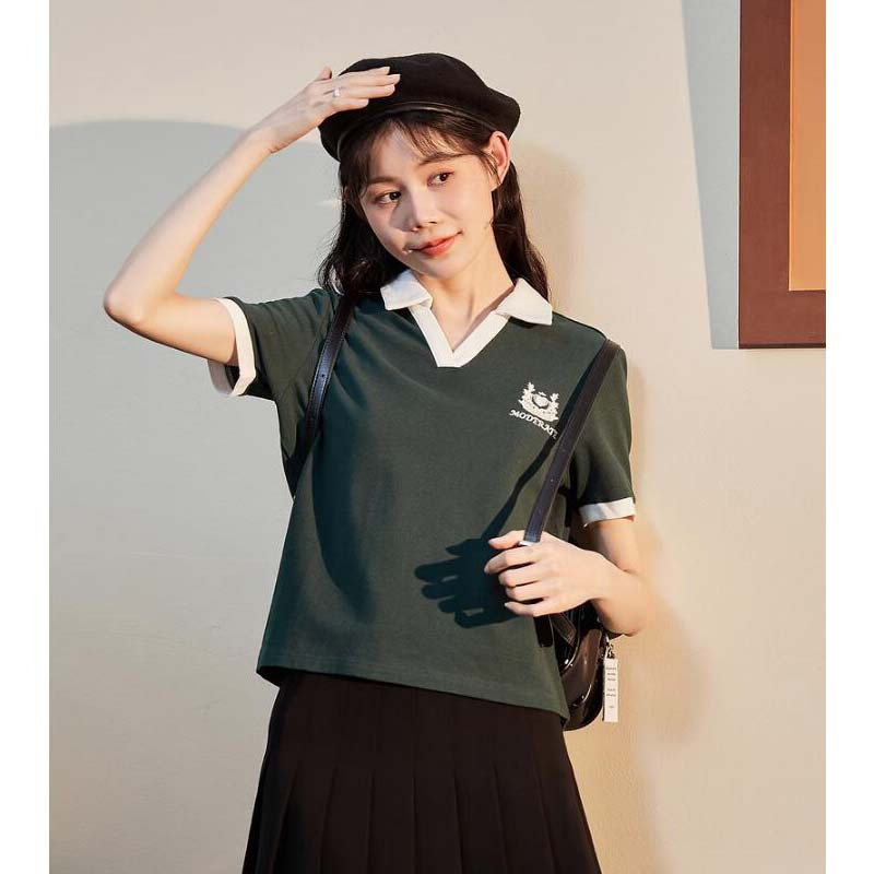 [1.5折价39元]唐狮短袖polo衫女夏季新款t恤减龄好看学院内搭打底上衣