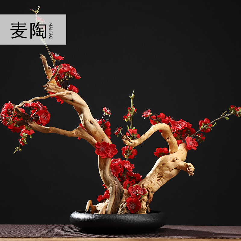 美帮汇新中式仿真盆景家居摆件客厅玄关软装装饰禅意盆景样板间饰品高清大图