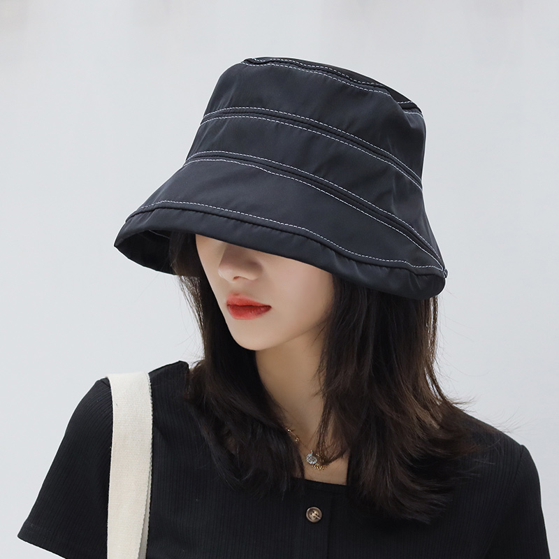 帽子女韩版潮百搭出游遮阳帽防晒紫外线大沿遮脸日系渔夫帽女士夏 黑色 均码