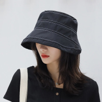 帽子女韩版潮百搭出游遮阳帽防晒紫外线大沿遮脸日系渔夫帽女士夏 黑色 均码