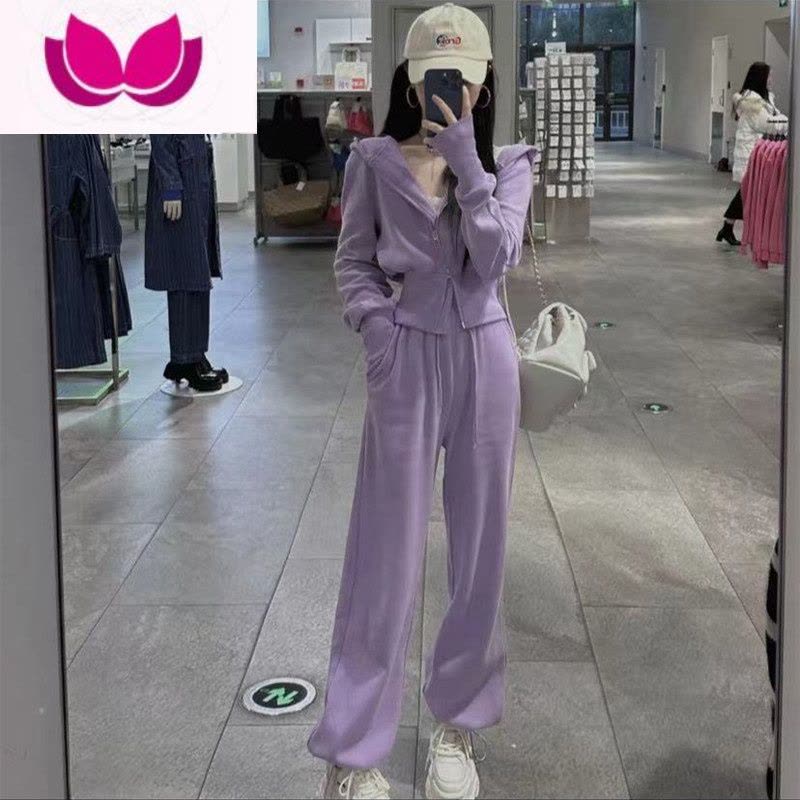 七斓时尚气质休闲运动套装连帽上衣卫衣外套女高腰收腿阔腿裤套图片