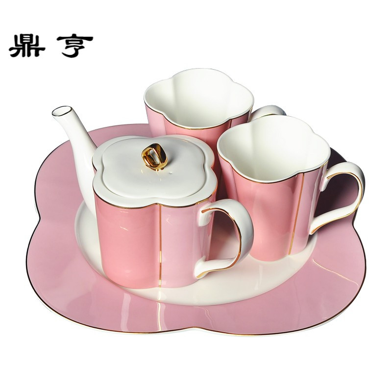 鼎亨花瓣水杯陶瓷套装陶瓷杯子带盖带勺骨瓷马克杯咖啡杯创意杯子