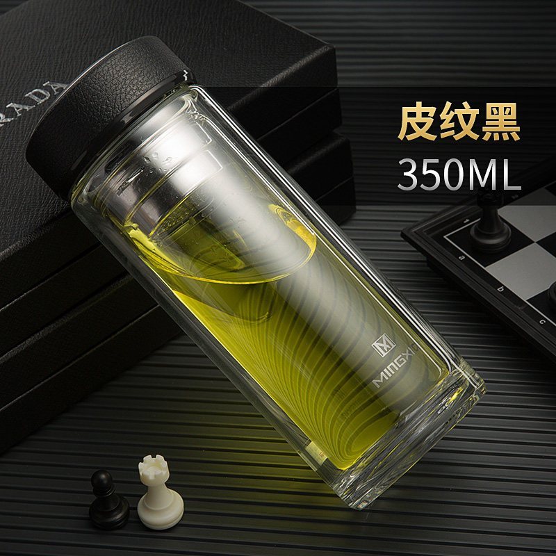 玻璃杯商务水晶杯 便携水杯透明茶杯子双层隔热保温防烫 黄色350ml