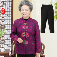迪鲁奥（DILUAO)高端轻奢奶奶春秋外套唐装老年人秋装女60岁70洋气妈妈衣服老太太立领上衣_100 2XL(建议110-125斤) 玫红色(上衣+裤子)