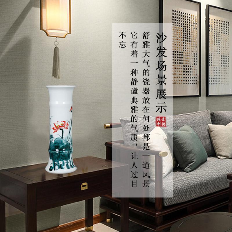 水养富贵竹花瓶摆件景德镇陶瓷手绘青花瓷中式客厅插花落地特大号 三维工匠 竹节青花小号送木底座高清大图