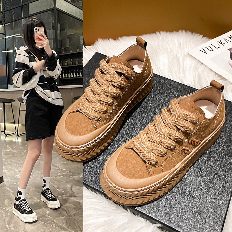 韩版系带厚底休闲鞋2022秋季新款鞋子时尚平底女鞋学生板鞋运动鞋莎丞