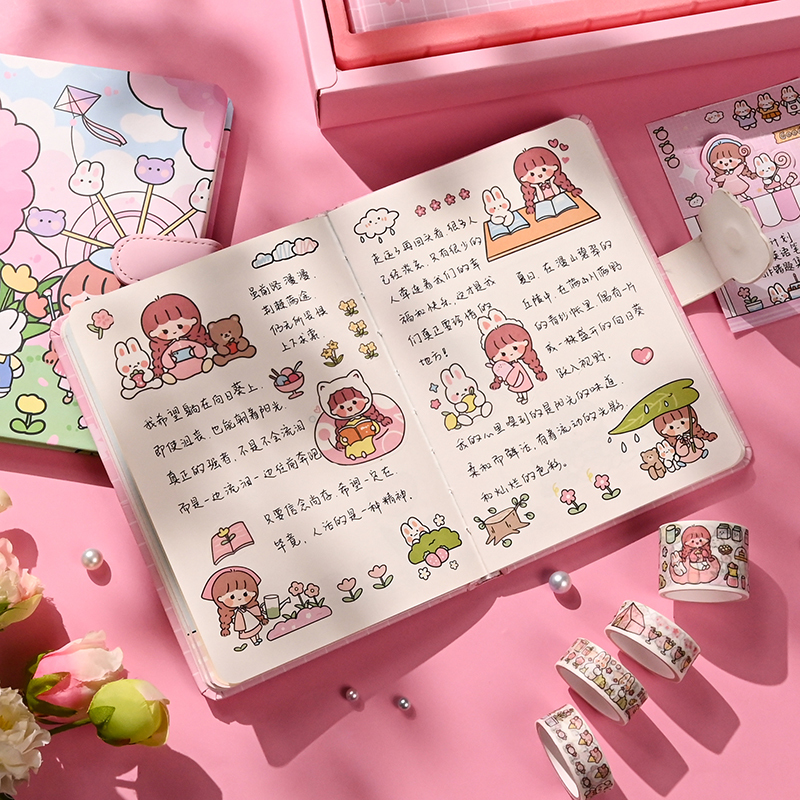 敬唐文房斋可爱手帐本套装网红少女心手账本简约ins风笔记本子贴纸