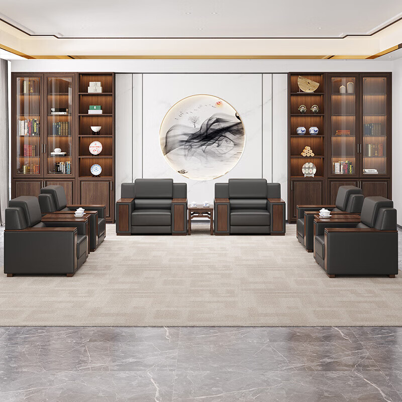 誉卓远办公室沙发新中式商务会客接待洽谈 单人位（耐磨西皮）高清大图