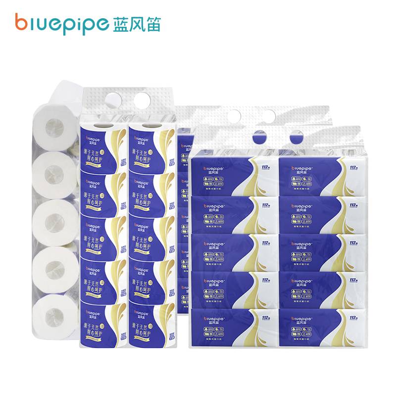 蓝风笛 纸巾 组合套装(抽纸*2提+卷纸*2提)/套高清大图