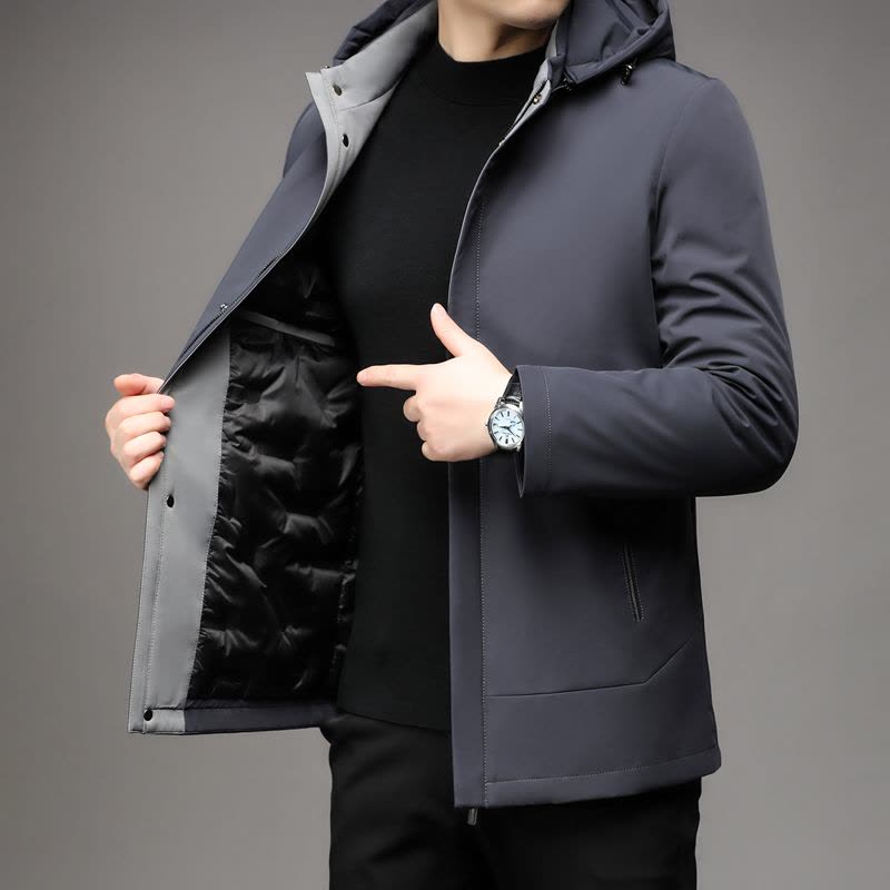冬装羽绒服男2024新款中青年保暖冬装连帽短款学生防寒服外套不漏绒冬季90白鸭绒羽绒服男士可脱卸帽保暖加厚外套图片