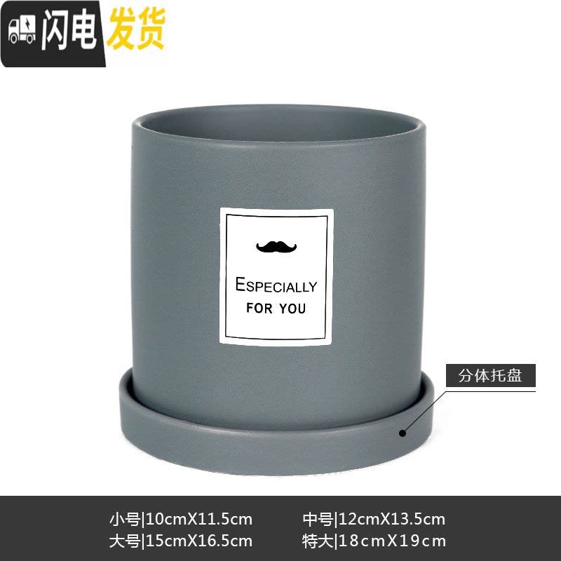 三维工匠简约圆柱ins北欧风带托盘室内沙漠植物现代创意陶瓷多肉花盆批发 哑光灰(FORYOU) 小花盆容器图片