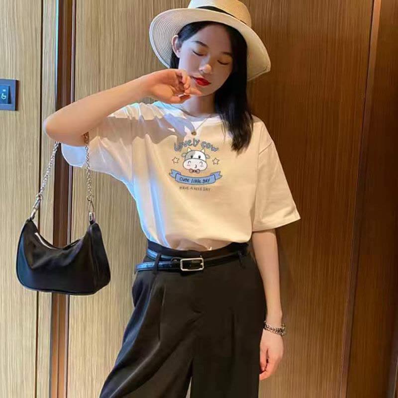 棉2022年夏季新款超火短袖原宿风印花t恤女宽松显瘦百搭T恤上衣莎丞图片
