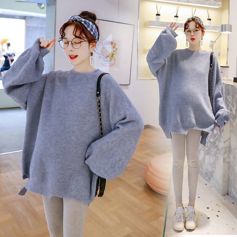 迪鲁奥(DILUAO)孕妇装秋装中长款孕妇宽松套装新款孕妇裙子大码针织衫色 均码[适合约90-160斤]图片