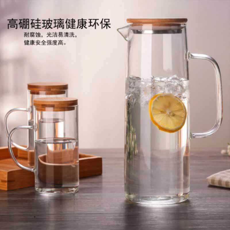 梵轩 玻璃冷水壶带竹盖套装凉水壶杯子1856