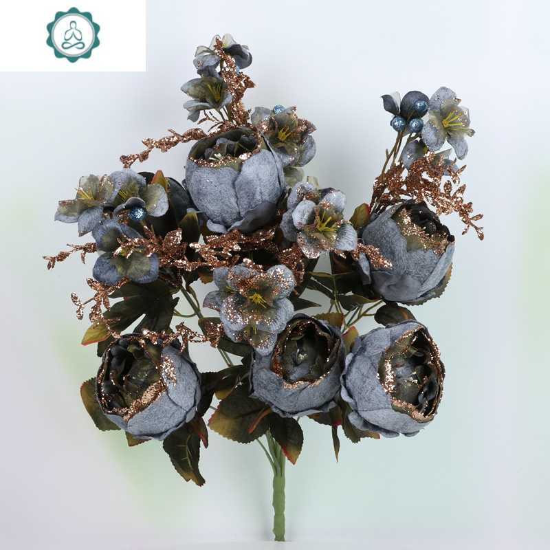 仿真花束欧式花瓶摆件防真花牡丹花假花客厅摆设茶几塑料装饰绢花封后蓝灰 旧白1束不含花瓶仿真植物报价 参数 图片 视频 怎么样 问答 苏宁易购