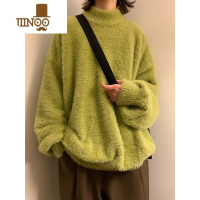YANXU马海毛毛衣男款冬季加厚潮牌外套款日系慵懒复古感针织衫 XL 绿色