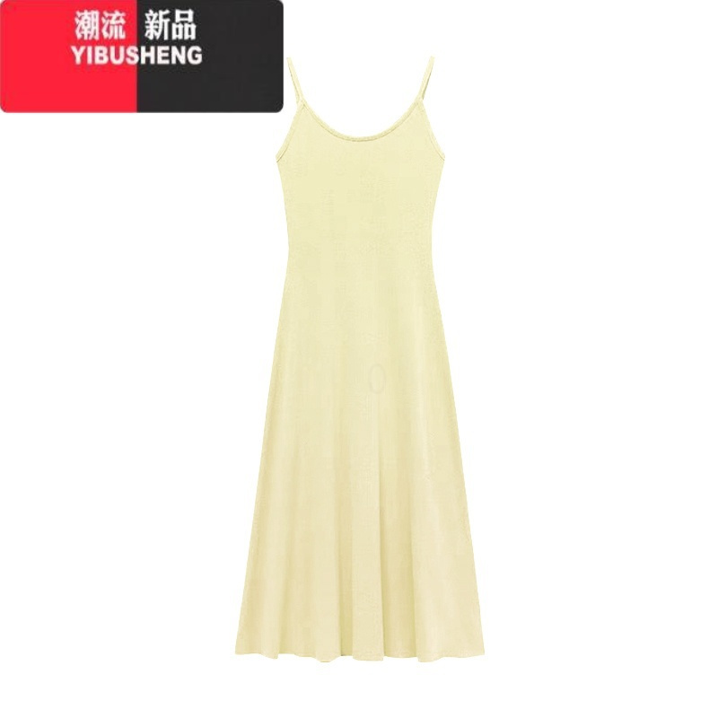 YIBUSHENG纯欲风粉色吊带裙女季针织黄色连衣裙气质收腰显身材包臀裙长裙