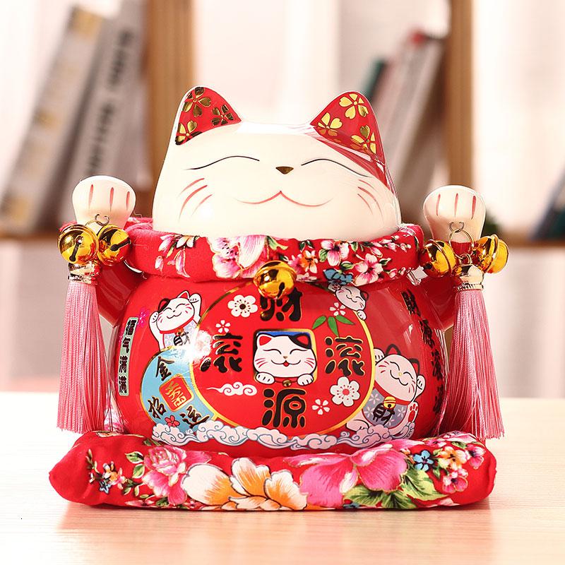 猫摆件店铺开业礼品收银台大号储蓄罐陶瓷发财猫客厅 三维工匠 7寸金运（红色）_38_207
