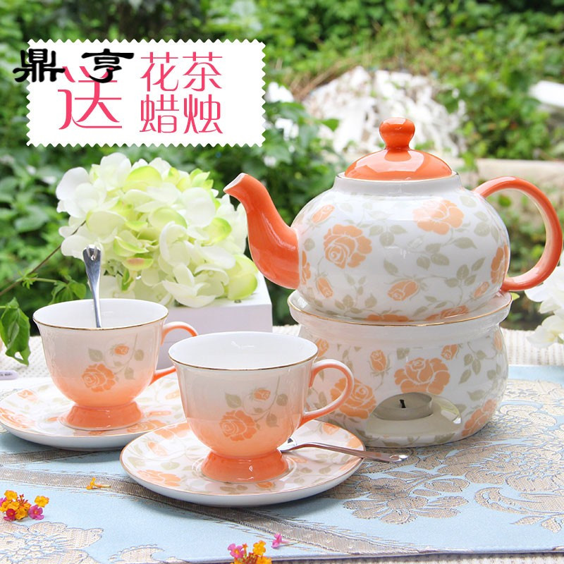 鼎亨欧式骨瓷陶瓷玻璃花茶具套装耐热玻璃花茶壶过滤加热水果茶壶