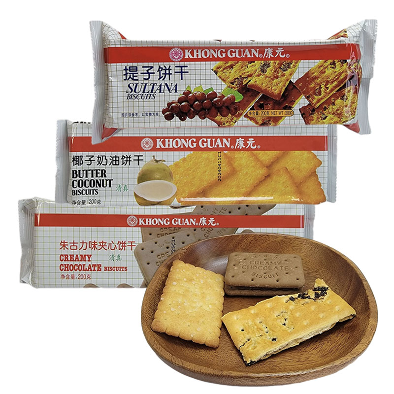 康元提子饼干椰子奶油饼干朱古力味夹心饼干零食饼干袋装200g高清大图