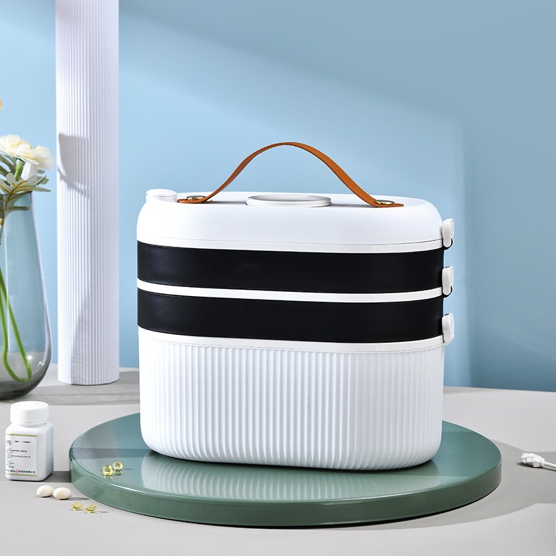 华普思360度旋转大容量家用药箱分层应急医疗收纳盒家庭常规药品收纳箱珍珠白30.5*14.5*24.5CM(360旋转)