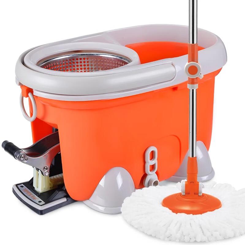 大卫大卫 拖把四驱动旋转拖把桶手压脚踩好神拖家用墩布桶拖把小木马 加强杆+塑料盘(2个头)