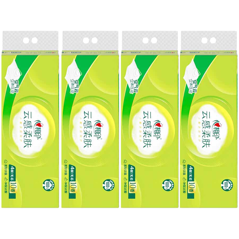 心相印卫生纸四层立体压花无芯卫生纸70g*10卷*4提RW3410