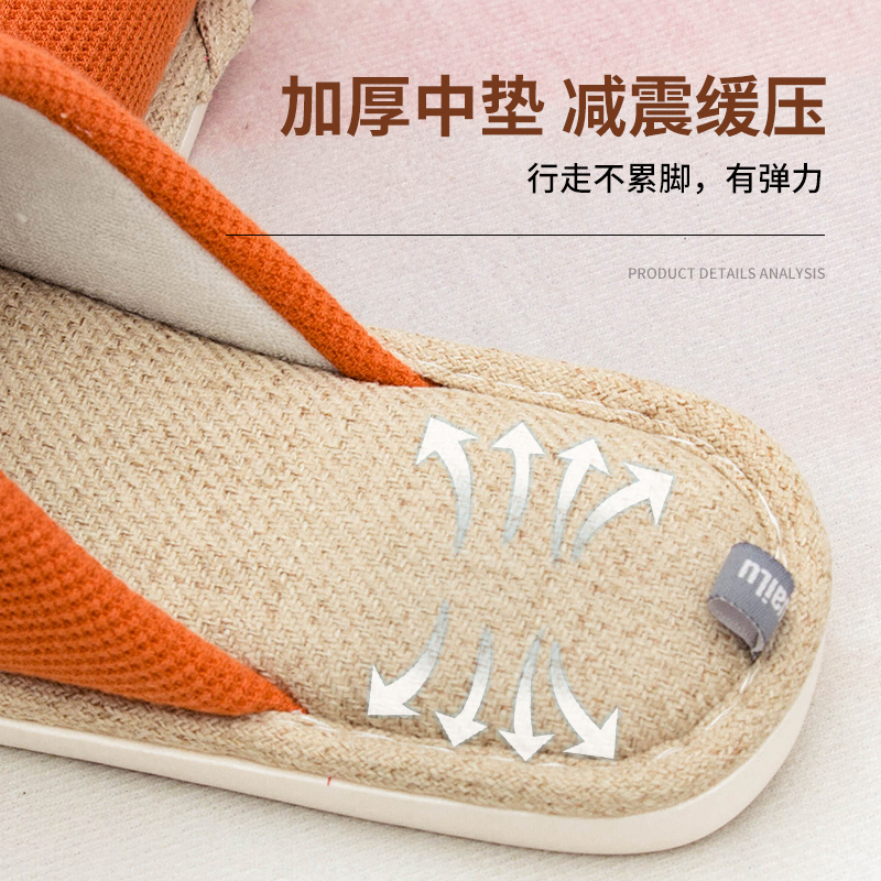 Ideamini亚麻拖鞋女夏款室内家居地板防滑情侣家用透气吸汗棉麻拖鞋男