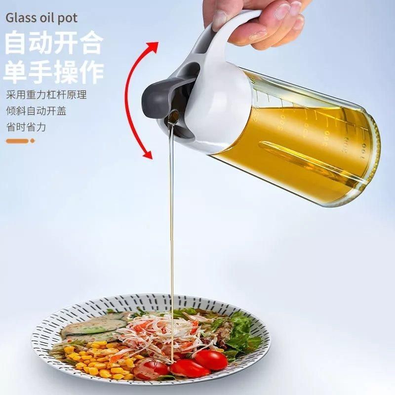 (方形)500ml[1只装] 玻璃油壶防漏厨房家用品自动开合盖不挂油罐大容量装酱油醋油瓶子