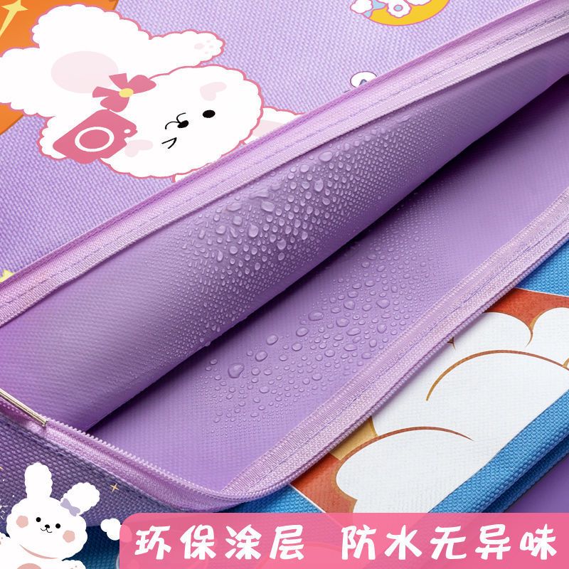 新款卡通科目分类袋文件袋拉链书袋小学初中收纳袋帆布手提补习袋 加厚牛津帆布-女生款 单层新款1个/综合