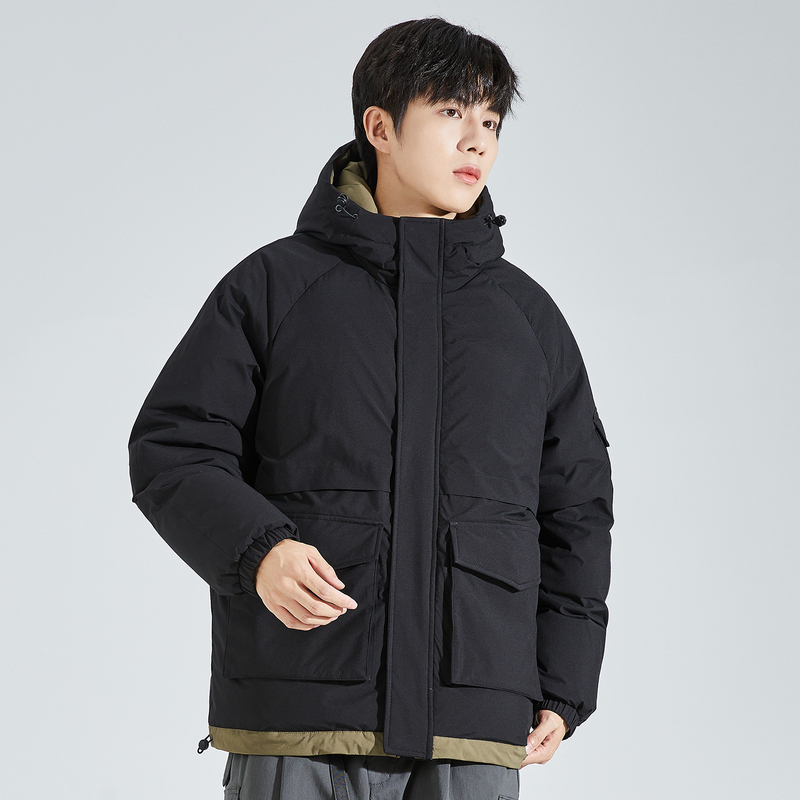 唐狮冬季新款羽绒服男撞色拼接宽松短款连帽保暖加厚外套潮流