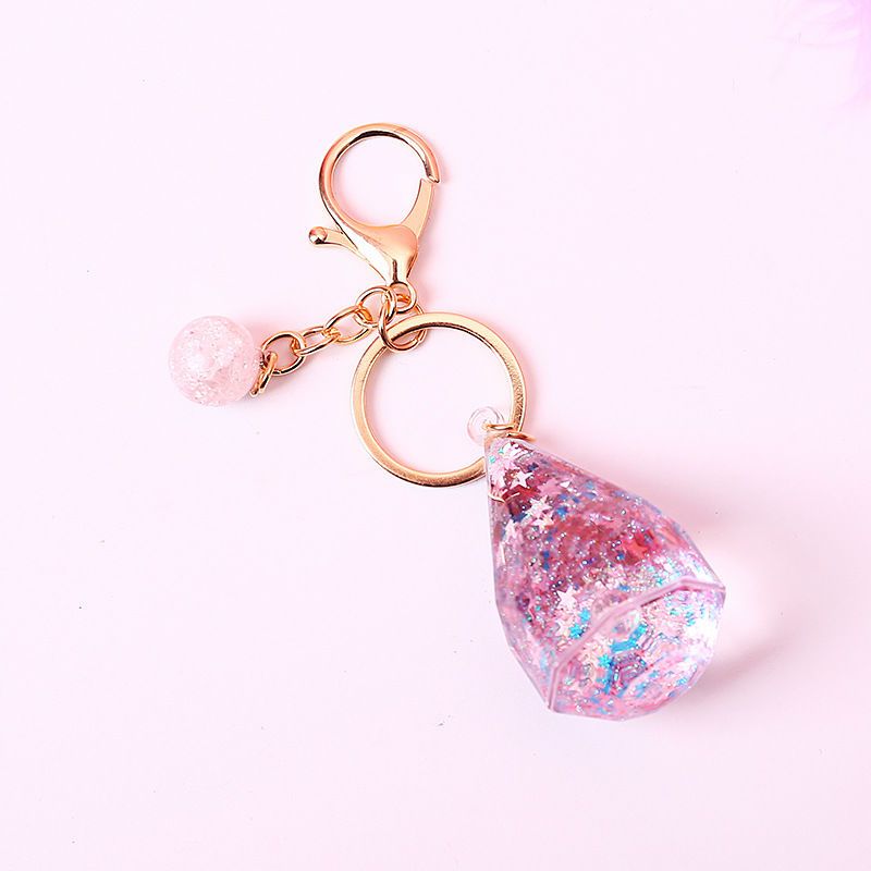创意水晶流沙钥匙扣水滴星星闪粉可爱书包挂链汽车钥匙圈生日礼物六边