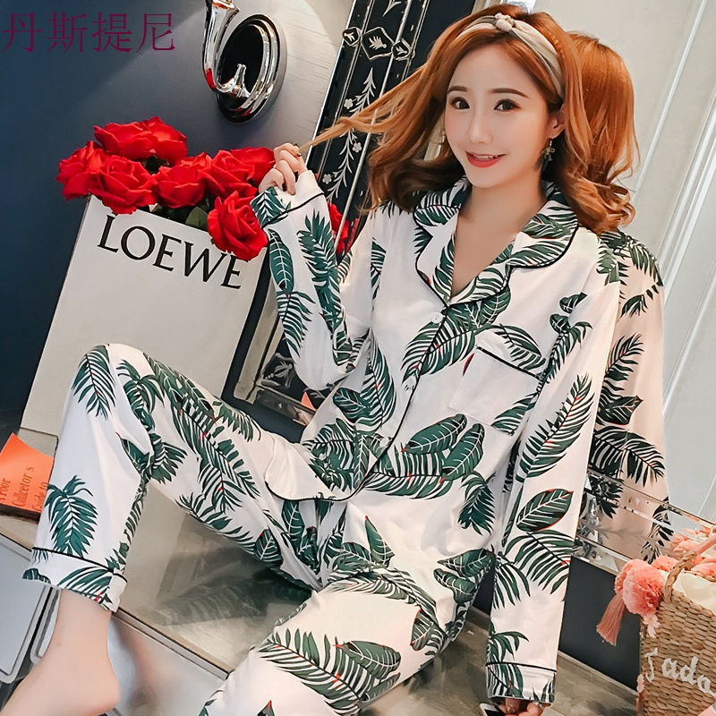春秋睡衣女秋季韩版清新学生开衫时尚长袖碎花家居服宽松纯棉套装