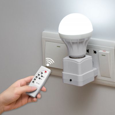 遥控多功能带开关可调光智能插电LED小夜灯壁灯喂奶卧室床头台灯 纯白遥控灯座+遥控器(收藏送电池) 只有遥控器(没有遥控