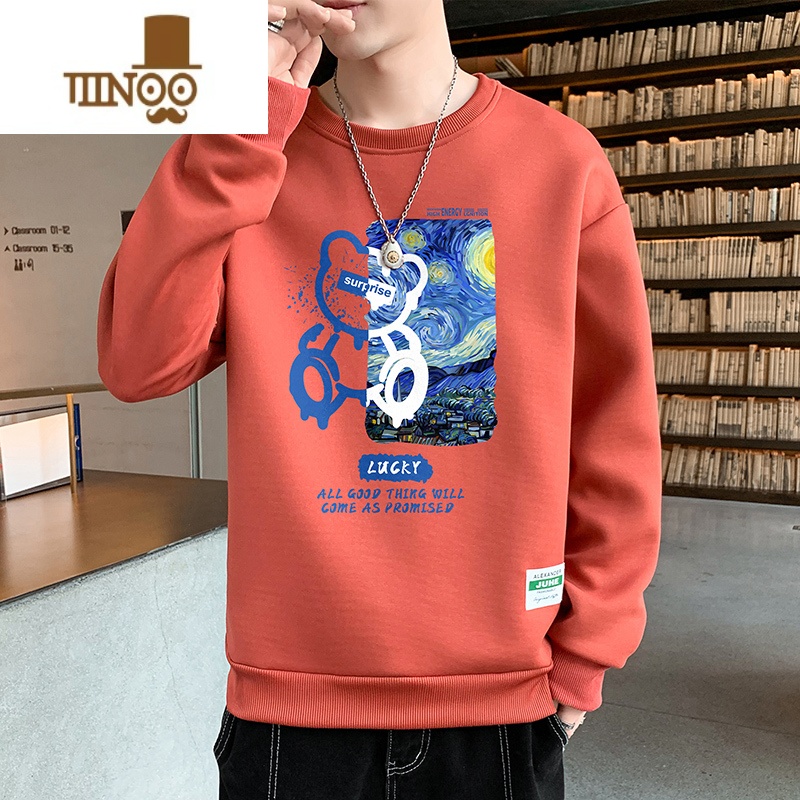 YANXU长袖T恤男休闲高街小熊印花宽松时尚潮搭男装设计感上衣服高清大图