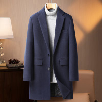 男士羊毛大衣风衣修身中长款斜纹羊毛呢子加厚男大衣外套 175/L 藏蓝