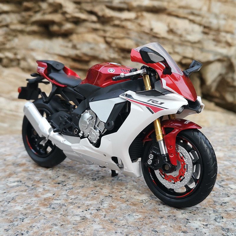 蓝色112雅马哈yzfr1静态合金仿真摩托车模型摆件机车带减震车把联动