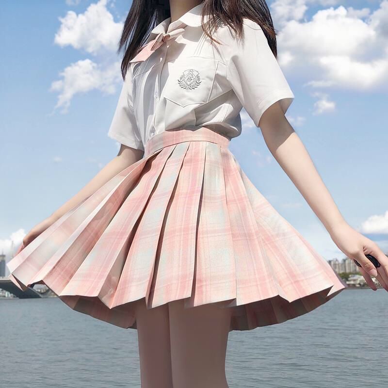 jk两件套2020夏季韩版基础款短袖衬衫水手服jk制服套装百褶裙